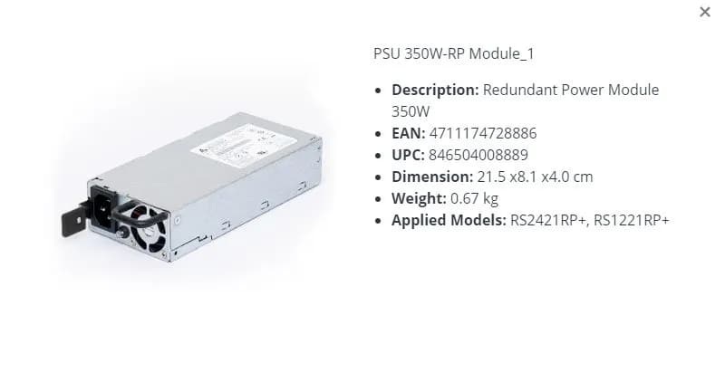 Synology moduł zasilania redundantnego 350W